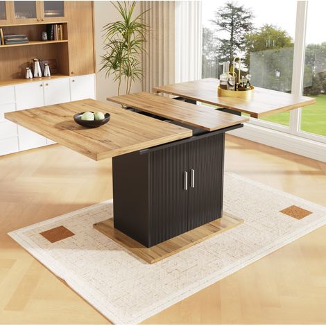 Table extensible 110-140 x 70 x 76 cm en MDF noir avec rangement, DESVIAE (1/5)