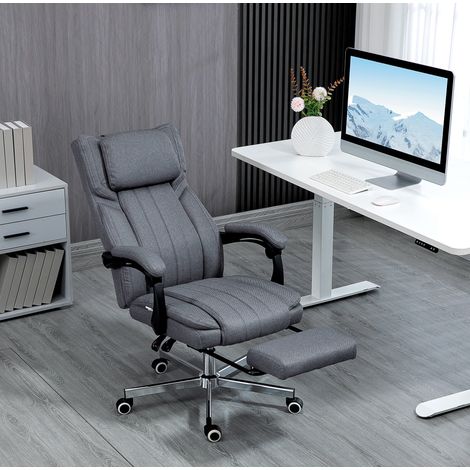 Silla de oficina ergonómica gris con masaje, reclinable y reposapiés (1/5)