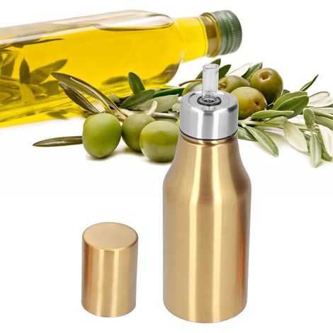 Distributeur d'huile, récipient d'huile de cuisine 500 ML Bouteille d'huile d'olive en acier inoxydable avec couvercle pour burette à vinaigre d'huile, Accessoires Friteuse sans huile (Or) (1/5)