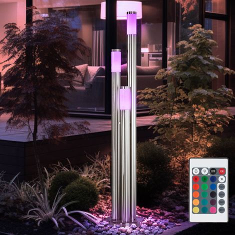 Eclairage de chemin dimmable avec télécommande extérieur lampadaire LED en acier inoxydable extérieur grand, changement de couleur RVB 3 colonnes argentées, 3x 9Watt 3x 806lm blanc chaud, DxH 28x170 c (1/5)