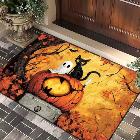 Paillasson Décoratif Halloween 60x90cm Motif Festif Imperméable Facile Nettoyer