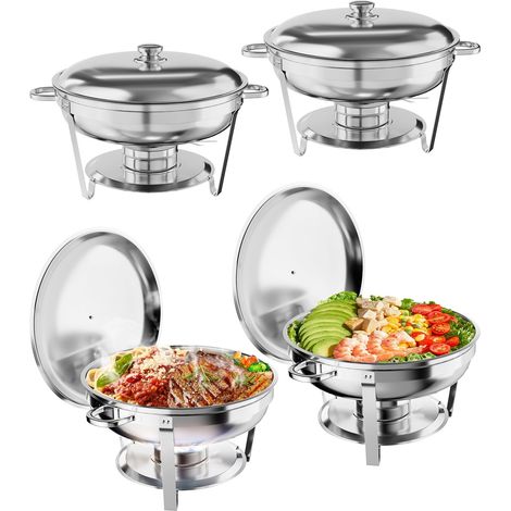 Ronds Réchaud à Buffet, Ensemble de Chauffe Plats Buffet 5L, Un Service de 4 Pièces Buffets Chauffants, Fêtes Mariages Dîners Noël