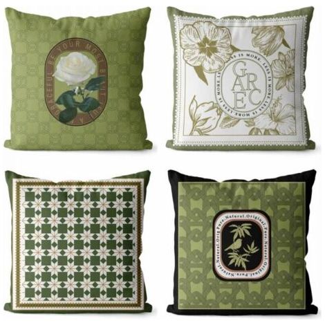 Lot de 4 45x45 Housses de Coussin Taie d'oreiller Décoratif Canapé pour Chambre, Canapé, Chaise, Lit,Jardin (Vintage vert) (1/5)