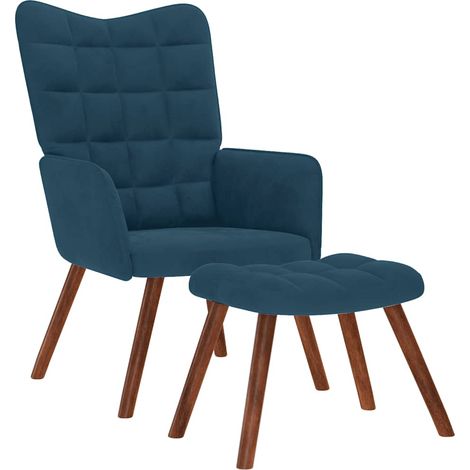 Teenpull – Relaxsessel mit Hocker Blau Samt (1/5)