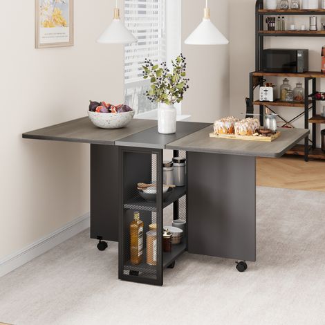 Folding Dining Table - with Iron Mesh - Carlo Grey Flap, Iron Grey Cabinet, 127x80x75cm - for Small Spaces, Kitchen (1/5)