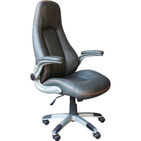 Poltrona da ufficio e gaming ergonomica in pelle grigia con bordature arancio Montecarlo