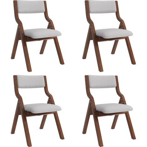 4 sillas de comedor plegables de madera y lino gris (1/5)