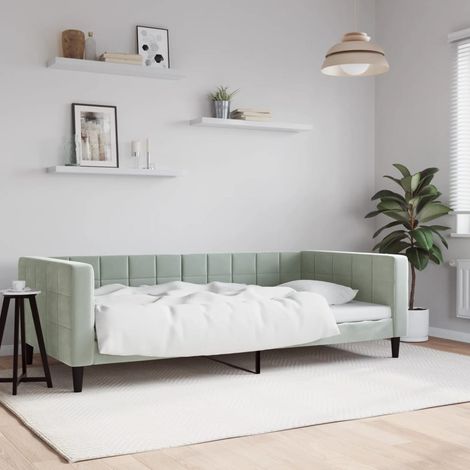 vidaXL Lit de jour gris clair 100x190 cm velours (1/5)