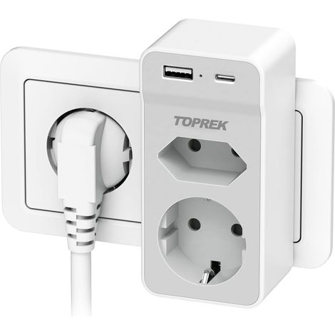 Prise USB Secteur Multiple, 4 en 1 Chargeur USB Multiprises avec 2-USB(5V/2,4A) et 2 Sortie AC 16A, 4000W Murale Electrique pour la Maison Le Bureau Les Voyages Compatible avec Phone, Portable (1/5)