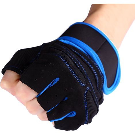 2 Paires de Gants de Fitness pour Musculation avec Bandes de Poignet - Entraînement Sportif (Bleu/X) (1/3)