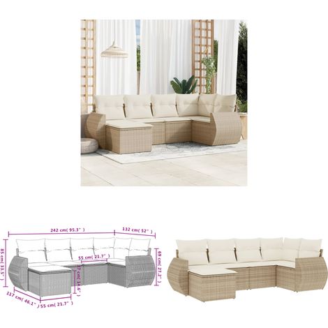 6-tlg. Garten-Sofagarnitur mit Kissen Beige Poly Rattan - Gartenmöbel Set - PE-Rattan Möbel - Outdoor Lounge - Garten Sofa - Esstisch Set - Home & Living (1/3)