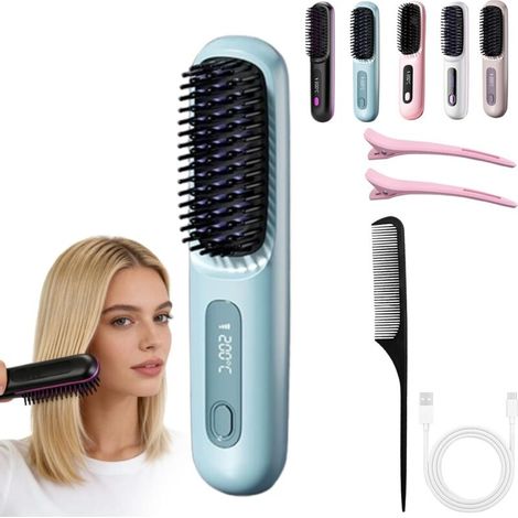 Brosse Chauffante Cheveux Court.Lissante Rechargeable Portable. Un Volume Coiffe en 2 Minutes.Brosse Coiffante Portable Et Rechargeable Pour Voyage Et Usage Quotidien (1E) (1/5)