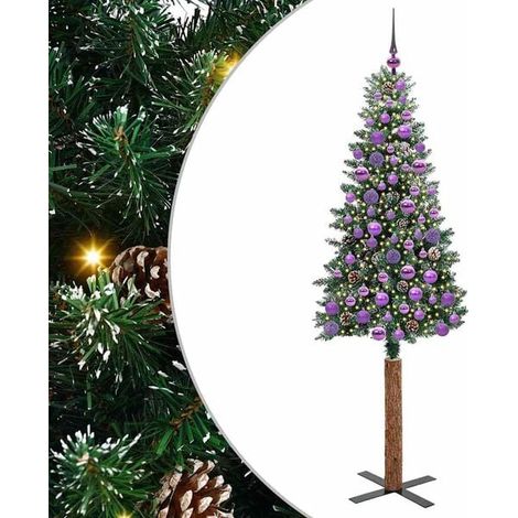 Sapin de Noël vert et élancé, 180 cm, en PVC et bois de pin massif. (1/5)