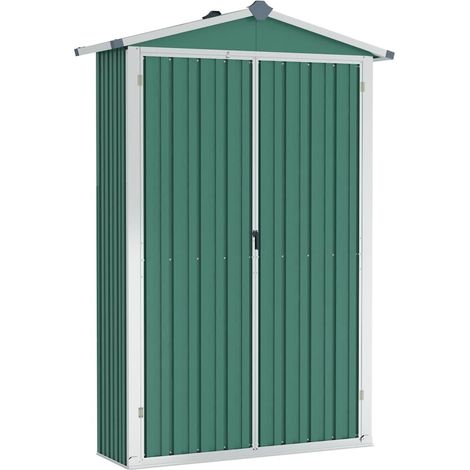 Vidaxl – Abri de jardin métal vert 116x45x175 cm – Acier galvanisé – Résistant aux intempéries – Portes à double ouverture – Aérations pour humidité