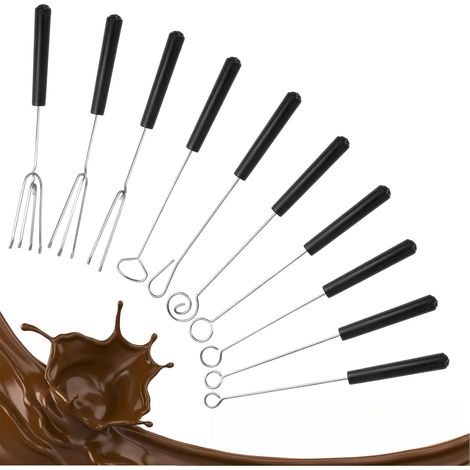 Tenedores para chocolate, 10 piezas de acero inoxidable para hacer chocolate, tenedores para fondue, aptos para fondue de malvavisco y trufa (10 estilos)