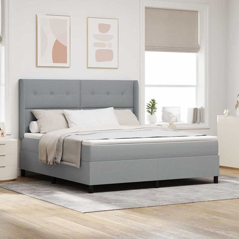 LED Boxspringbett mit Matratze Hellgrau 180 x 200 cm Stoff (1/5)