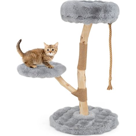 Katzenbaum mit 3 Plüschplattformen, Jute-Stämmen, 90 cm, Grau