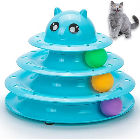 Interaktives Haustier-Spielgerät mit Rollen, 3 Stufen, Katzen-Spielball mit 3 bunten Bällen (Blau) (1/5)