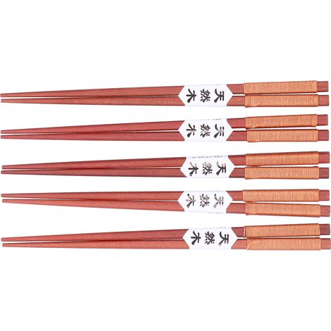 5 paires de baguettes en bois à motif tressé, antidérapantes, pour sushis, pour hôtels, maisons et restaurants (marron) (1/5)