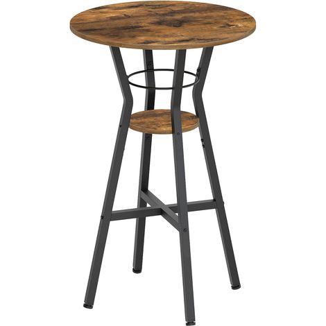 Table de Bar, Table de Bistro Ronde à 2 Niveaux, Bar Haut à Domicile, pour Cuisine, Salon, Bureau, Bistro, Marron Rustique et Noir XBT03BR (1/5)