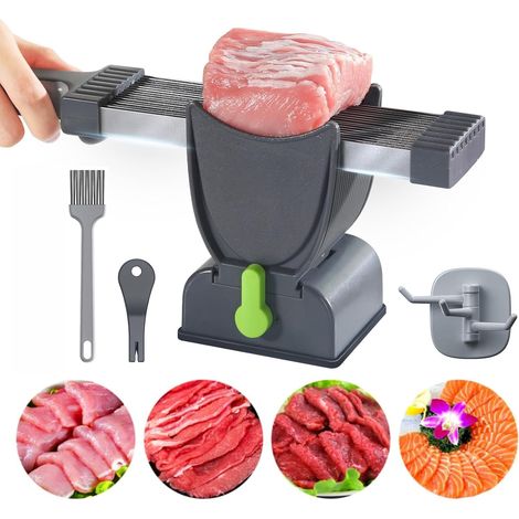 Multifunctional Meat Slicer for Fresh Raw Meat Adjustable Thickness 2 or 4 mm Manual Slicer with Brush, Hook, Sharpener (1/5)