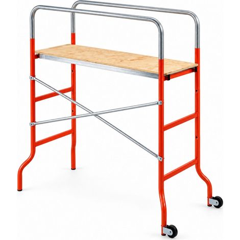 Trabattello GIERRE Supermini ( 144x62x142h cm) in acciaio con ruote - Portata massima 120 Kg altezza massima di lavoro 3,06 metri - Ponteggio con pianale in legno di pino Multistrato (1/5)