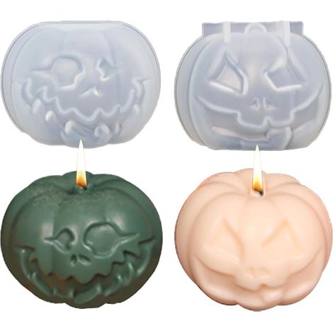 Lot de 2 moules à bougie 3D en silicone en forme de citrouille, en résine de citrouille, pour Halloween, décoration de vacances, cadeaux de bricolage et loisirs créatifs (1/5)