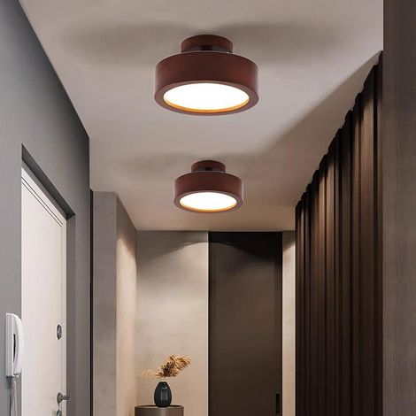 LED Plafonnier Moderne Intérieur Rond Bois Lampe de Plafond 3 Températures de Couleur 2700K/4500K/6500K Luminaire Plafonnier Naturel Design pour Chambre Balcon (Bois Foncé-Lumière Neutre,23cm (1/5)