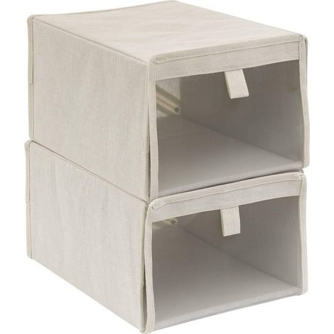 Lot de 2 Housses de Rangement Chaussures "Dressy" 33cm Beige (1/5)