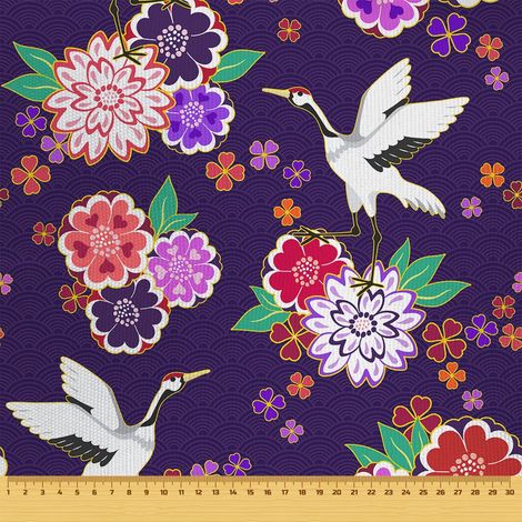 Tissu d'extérieur décoratif Oxford - motif grues et fleurs I DR065 (1/5)