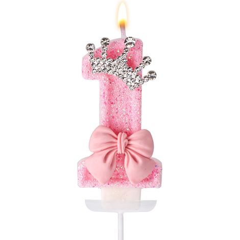 Bougie Rose pour 1er Anniversaire, Décoration pour Premier Anniversaire avec Couronne de Nœud Bougie Élégante en Cire avec Numéro Décoration de Gâteau pour Fête d'Anniversaire (1/5)