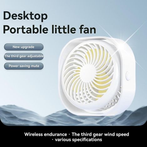 Petit ventilateur portable rechargeable par USB, petit ventilateur de bureau carré et silencieux, trois vitesses de ventilation réglables, idéal pour l'été au bureau ou à la maison, batterie au lithiu (1/5)