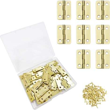 Lot de 50 mini charnières pliables en bronze rétro - Charnières décoratives vintage - Petites charnières de boîte à bijoux en laiton massif avec vis pour caisse en bois, coffre, coin rond, (1/5)