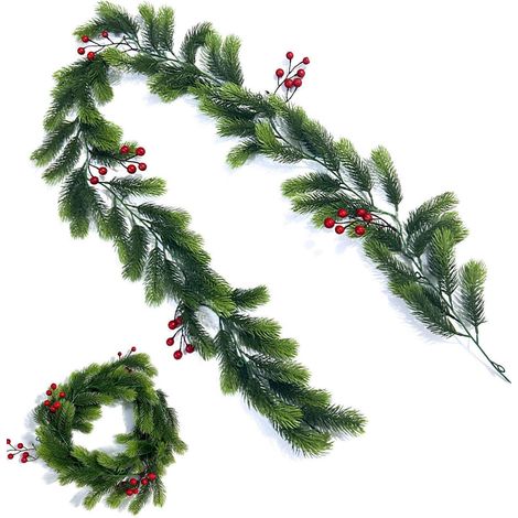 Weihnachtsgirlande mit Beeren und Tannenzapfen, 180cm, künstlich, Deko