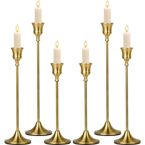 Chandelier Dorés - Lot De 6 Bougeoirs Dorés, Candélabre 19/16/22CM, Bougeoirs Détenteurs, Table Mariage Maison Décoration