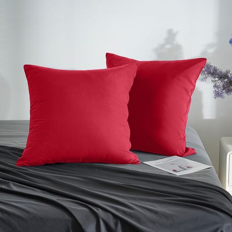 18 Couleurs Lot 2 Taie d'oreiller 65x65 cm Rouge Housse Oreiller Coussin pour Canapé Lit Fermeture Éclair Anti-Acariens Hypoallergénique Protège Oreiller Zip Microfibre (1/5)