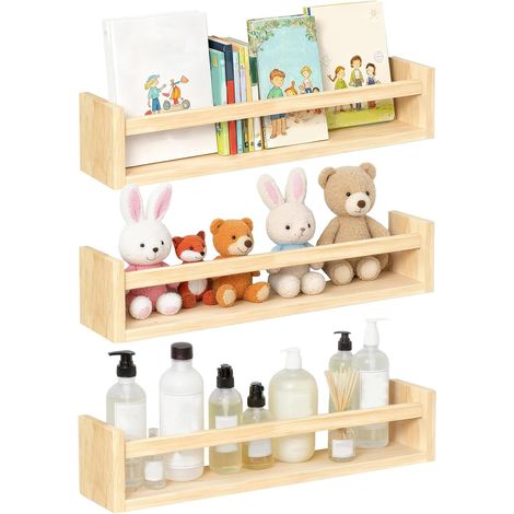 Set de 3 Etagere Murale en Bois Naturel – Tablettes Flottantes pour Rangement Créatif et Décoration dans Toutes Les Pièces, Étagère Murale, Tablette Murale (1/5)