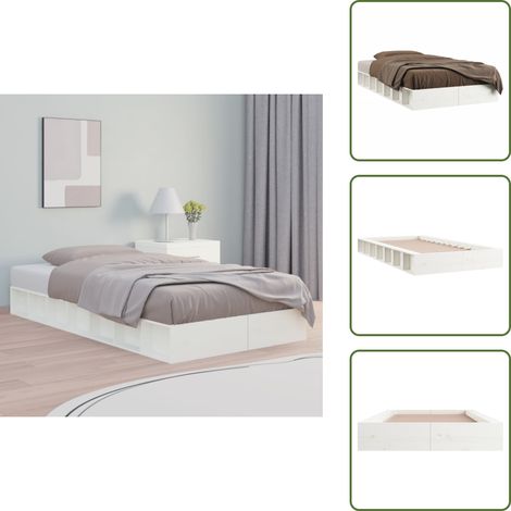 The Living Store Cadre de lit sans matelas blanc 100x200 cm bois massif - Cadre De Lit - Lit Double - Bois Massif - Design Minimaliste - Chambre À Coucher (1/5)