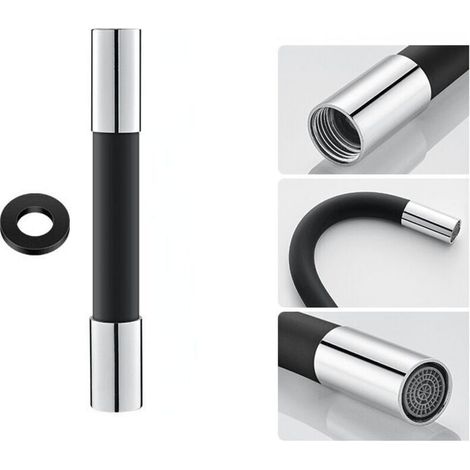 Black 20cm Water Foam Sprayer Tap Extension Hose, 360° Adjustable Shape Rotating Silicone Flexible Extension Hose