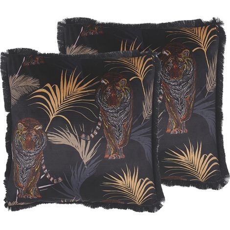 Conjunto de 2 cojines decorativos estampados animal negro 45 x 45 cm motivo de tigre accesorios de decoración de glamour moderno Ramtek