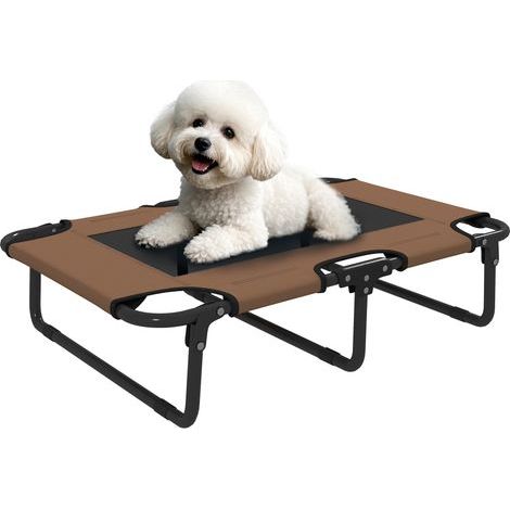 Lit surélevé pliable pour chien, chaise longue d'extérieur pour chien avec design en maille, couleur café Oxford, 75 x 51 x 18 cm (1/5)