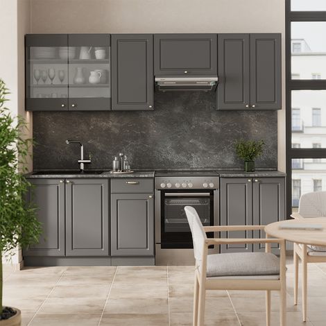 Cuisine Fame-Line, Anthrazit-Gold Landhaus, 240cm , PT Anthracite, Vicco (1/5)