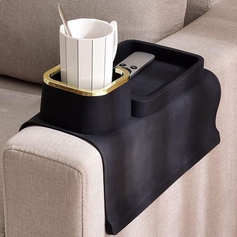 Porte-gobelet pour canapé – organiseur – plateau de support – silicone – noir
