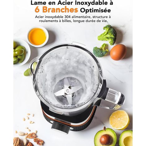 Blender, Mixeur 1000W, Blender Smoothie 2 en 1, Bol en Verre 1.5L  Bouteille Portable 600ml Sans BPA, Lames Inox 304 pour Glace, Auto-nettoyant, Réglage Continu Vitesse (1/4)
