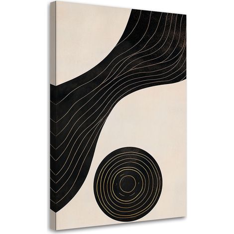 Quadro su tela, Linee astratte Cerchio Beige Nero Minimalismo - 80x120 (1/3)