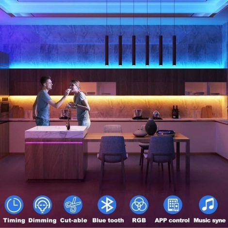 Ruban LED,10M RGB Bande LED avec 44 Touches Télécommande + APP Contrôle + Alimentation 12V. (1/4)