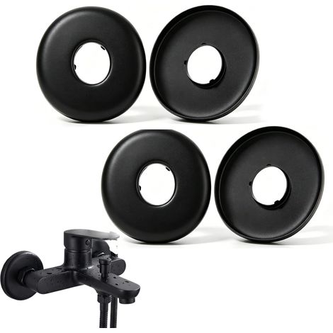 Rosace Robinet, 4pcs Rosace Robinet Exterieur Acier Inoxydable (3/4) Ø 27 mm x Ø 69 mm x hauteur 8 mm, Garniture Pour Robinet De Douche Muraux Noir (1/5)