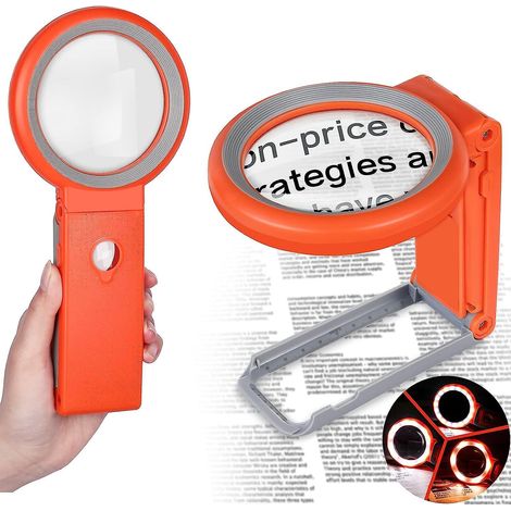 Loupe Avec Lumire Et Support (orange) 30x 10x, Loupe Main Pliante Avec 18 Led, Loupe Illumine Claire Pour Dgnrescence Maculaire, Lecture Pour Pe (1/5)