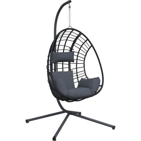 Chaise de salon,Chaise suspendue œuf support anthracite rotin et acier CFW935248 (1/5)