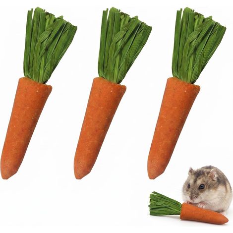 3 Pack Rabbit Carrot Chew Toys - Dwarf Rabbit and Guinea Pig Accessory, Natural Small Animal Toy, Dental Hygiene and Entertainment Aid - 6cm (1/5)
